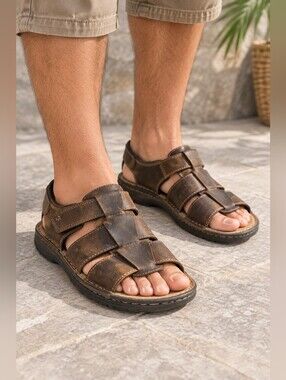 Hunters Bay Men’s Brown Leather Fisherman Sandals Size 8
